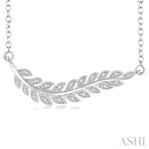 1/10 ctw Round Cut Diamond Leaf Pendant in Sterling Silver with Chain